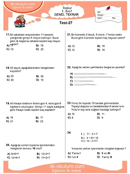 ilkokul 1. Sınıf Genel Tekrar Testleri 